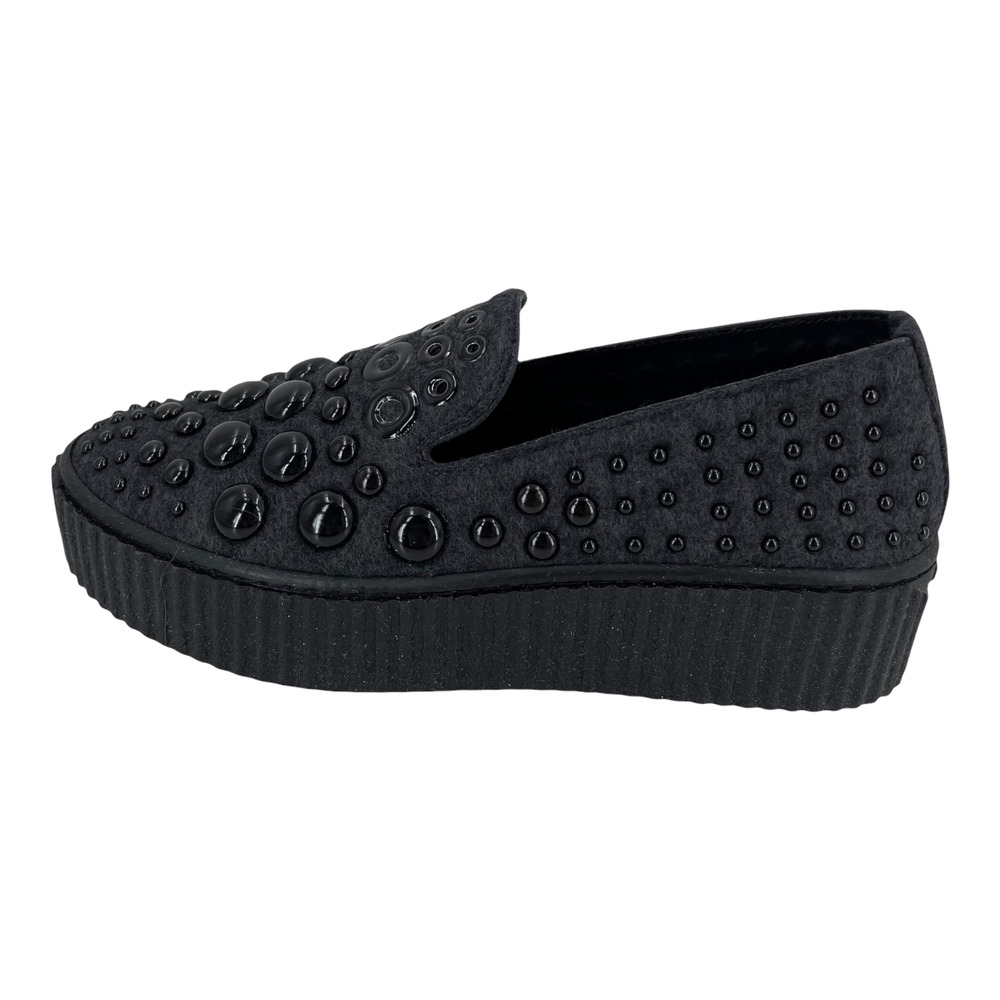 PINKO Italy Loafers Platform Steel Grey Studded Flannel Women Sz 36 / 6 NIB $460